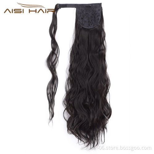 Aisi Hair Long Wavy Clip In Pony Tail Hair Extensions Wrap Around on High Temperature Fiber Synthetic Hair Pieces